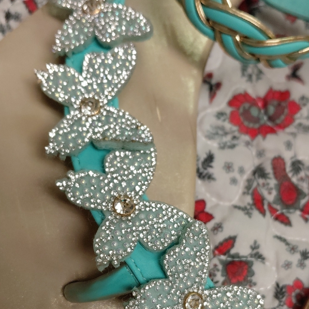 Embellished Turquoise Butterfly Flat Sandals - Women - Picture 2 of 4